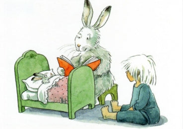 Postkarte Hase liest vor