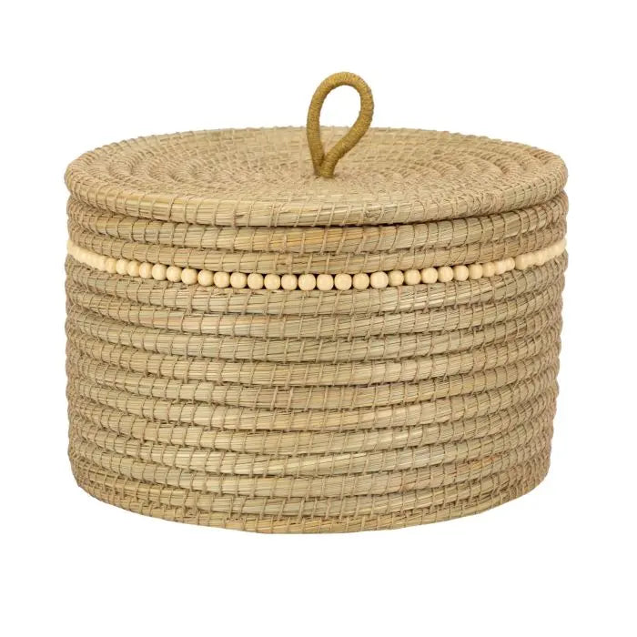 Korb mit Deckel und Perlen, Natur Ø35cm