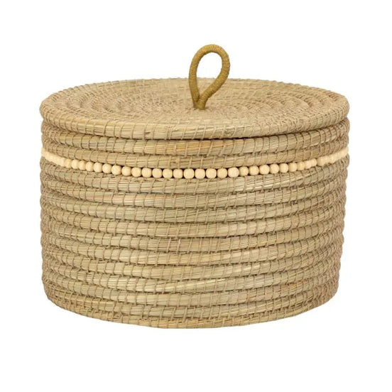 Korb mit Deckel und Perlen, Natur Ø35cm