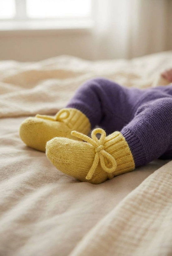Booties aus Merinowolle (0-6 Mo), Butter yellow