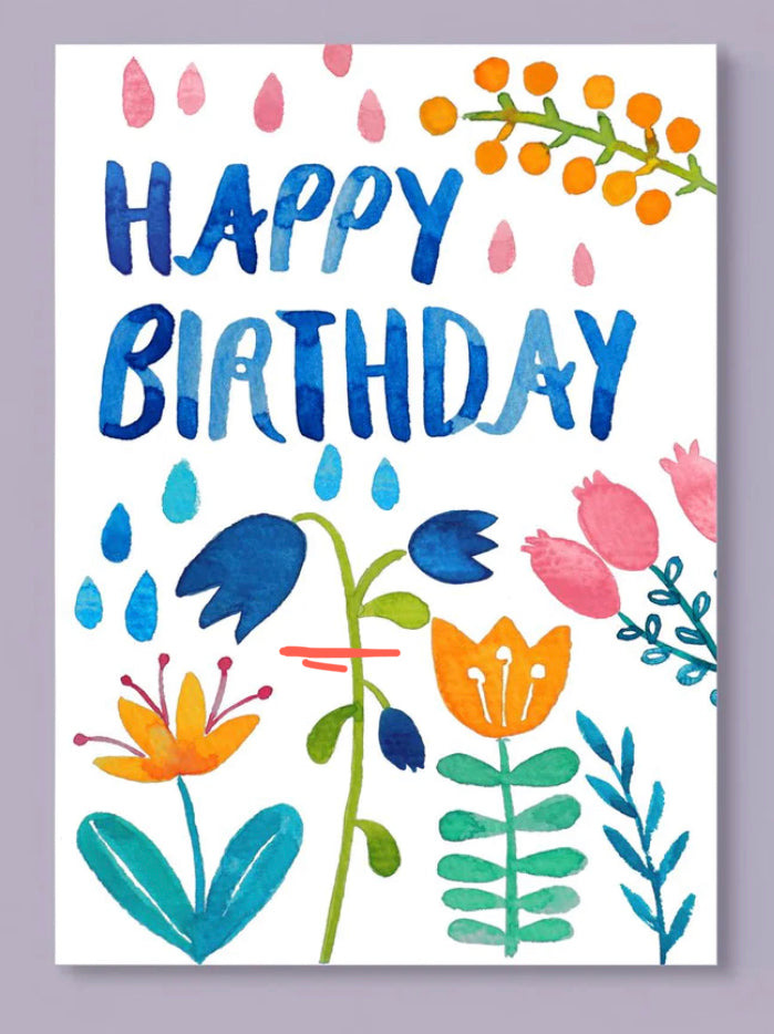 Postkarte Happy Birthday mit Blumen
