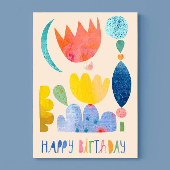 Postkarte Happy Birthday mit Blumenmuster