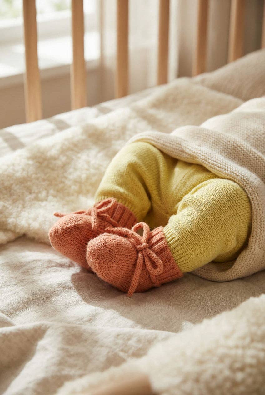 Booties aus Merinowolle (0-6 Mo), Pfirsisch