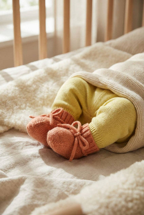 Booties aus Merinowolle (0-6 Mo), Pfirsisch