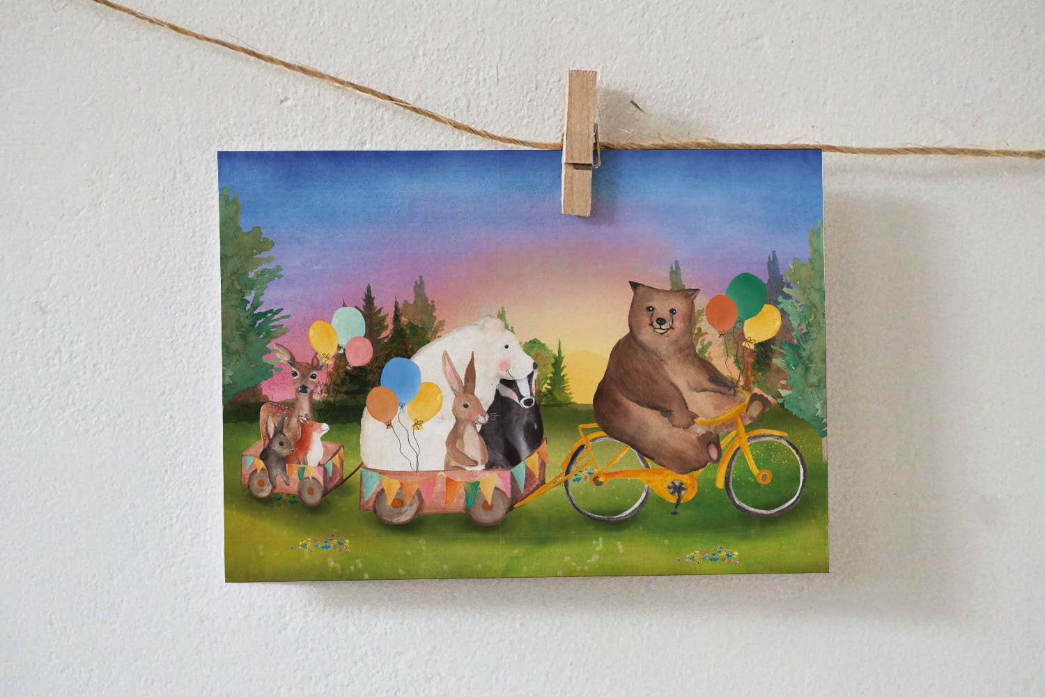 Postkarte Zug mit Tieren