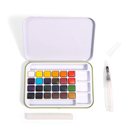 Aquarellfarbkasten, 24 Farben und Pinsel mit Wasserreservoir