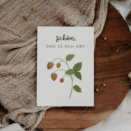 Postkarte Erdbeere "Schön, dass es dich gibt“