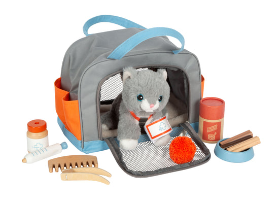 Katze mit Pflege-Set