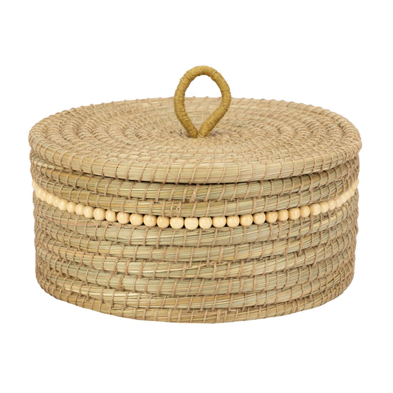 Korb mit Deckel und Perlen, Natur Ø30cm