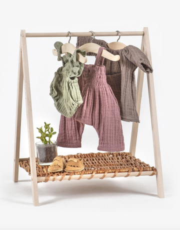 Kleiderständer für Puppen aus Holz/Rattan