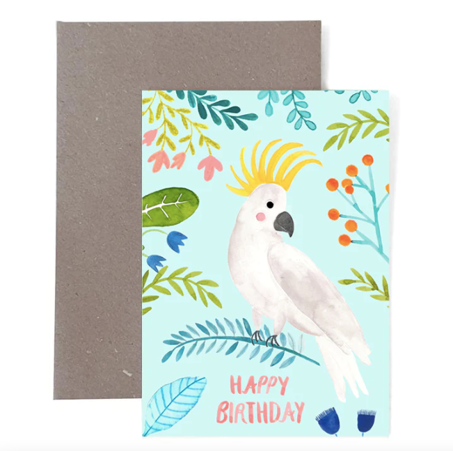Grußkarte Happy Birthday mit Kakadu