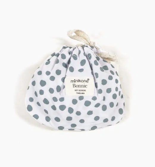 Bloomer aus Musselin und Headband, graublau gepunktet