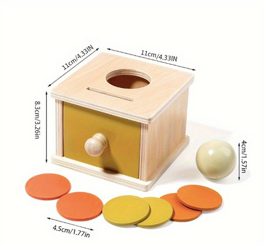 Montessori Box Nr. 3 (DUO) - Objektpermanenz mit Ball und Münzen