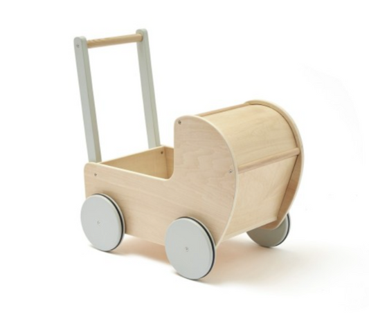Puppenwagen aus Holz inkl. Bettwäsche