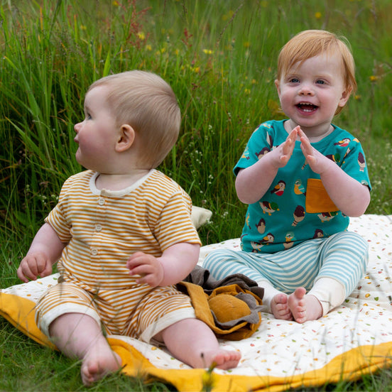 Sommer Strampler gold gestreift (0-3 Mo)