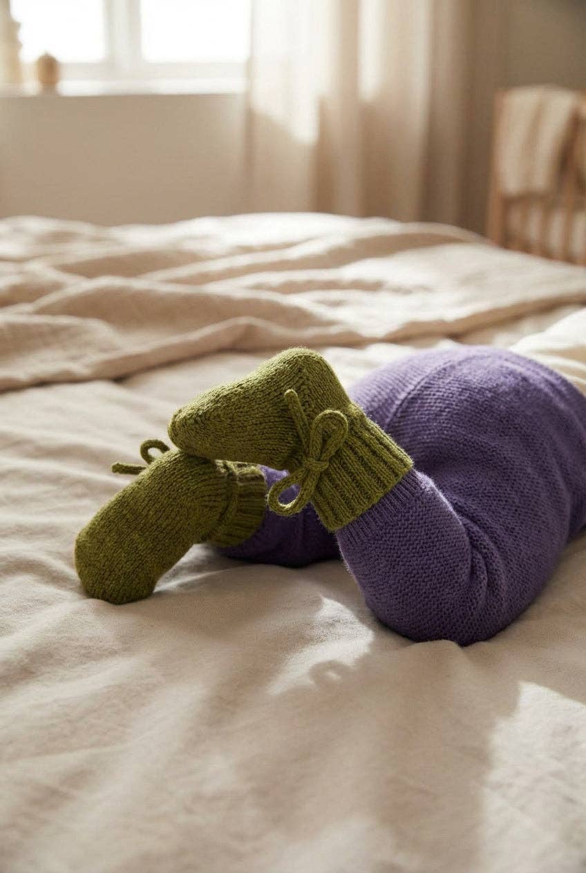 Booties aus Merinowolle (0-6 Mo), Moos