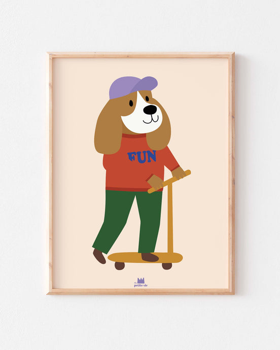 Poster Hund mit Roller, 30x40cm