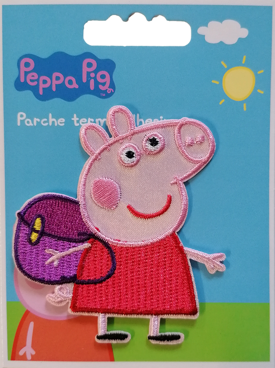 Aufnäher zum Aufbügeln, Peppa Wutz mit Rucksack