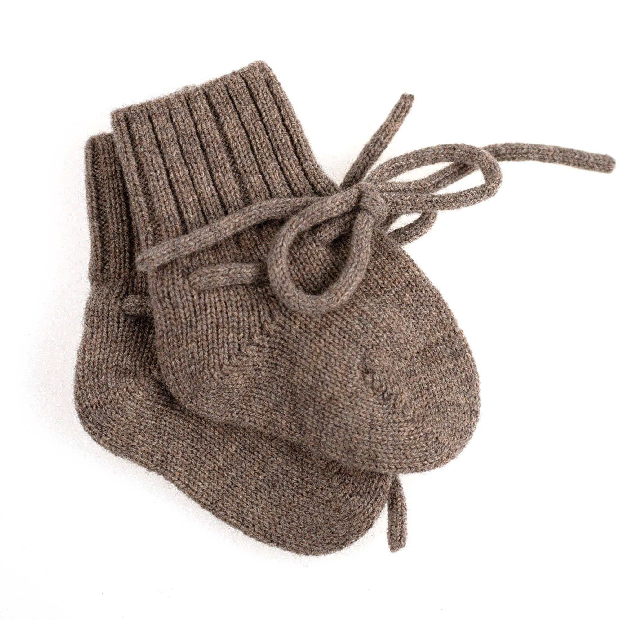 Booties aus Merinowolle (0-6 Mo), Mocha
