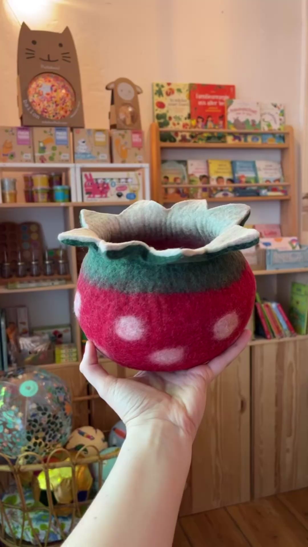 Korb Erdbeere aus 100% Wollfilz
